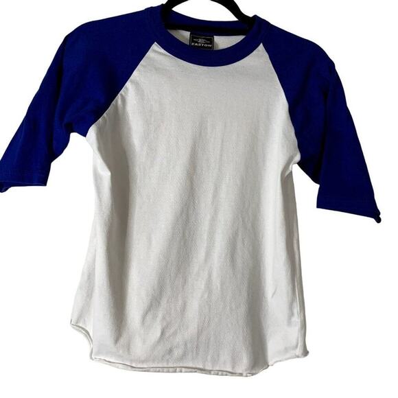 Easton‎ White and Blue BOY'S Crew Neck "Baseball Style" Tee Shirt - Size M - Picture 1 of 4